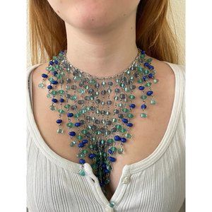 Big Necklace, Statement Necklace, Blue and Green Necklace, Choker Necklace, Bead